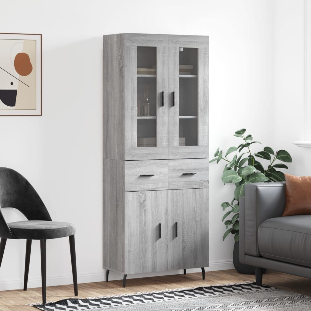 Highboard 69.5x34x180 cm Engineered Wood 2 Doors 2 Drawers Grey sonoma