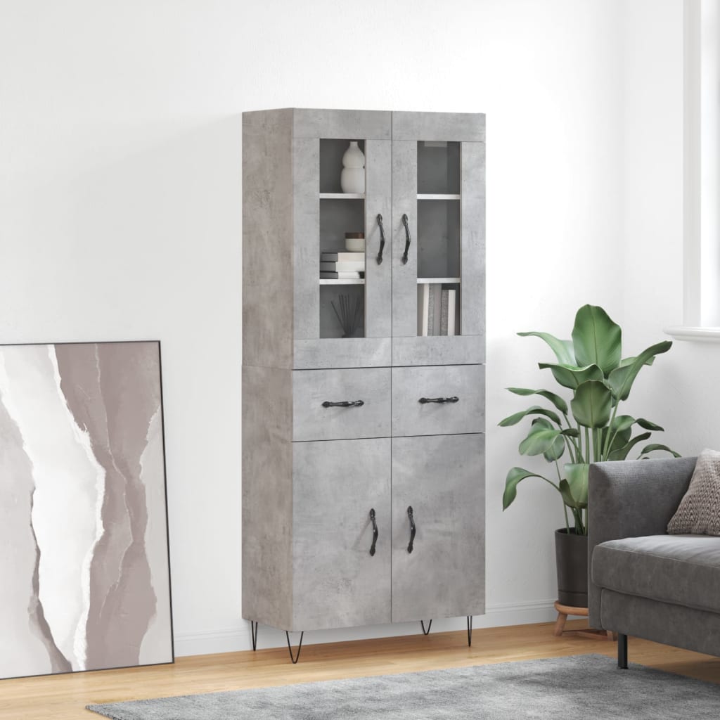 Highboard 69.5x34x180 cm Engineered Wood 2 Doors 2 Drawers Concrete grey