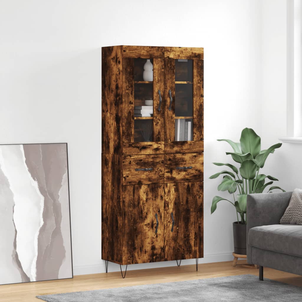 Highboard 69.5x34x180 cm Engineered Wood 2 Doors 2 Drawers Smoked oak