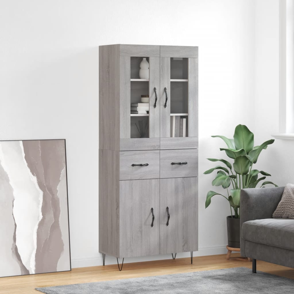 Highboard 69.5x34x180 cm Engineered Wood 2 Doors 2 Drawers Grey sonoma