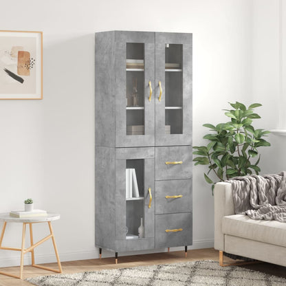 Highboard 69.5x34x180 cm Engineered Wood 1 Glass Door 3 Drawers Concrete grey
