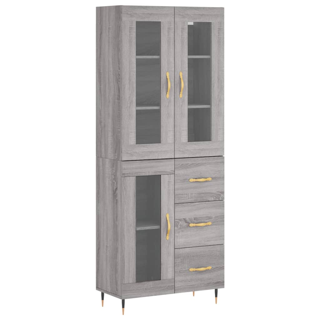Highboard 69.5x34x180 cm Engineered Wood 1 Glass Door 3 Drawers Grey sonoma