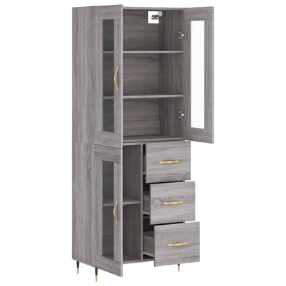 Highboard 69.5x34x180 cm Engineered Wood 1 Glass Door 3 Drawers Grey sonoma