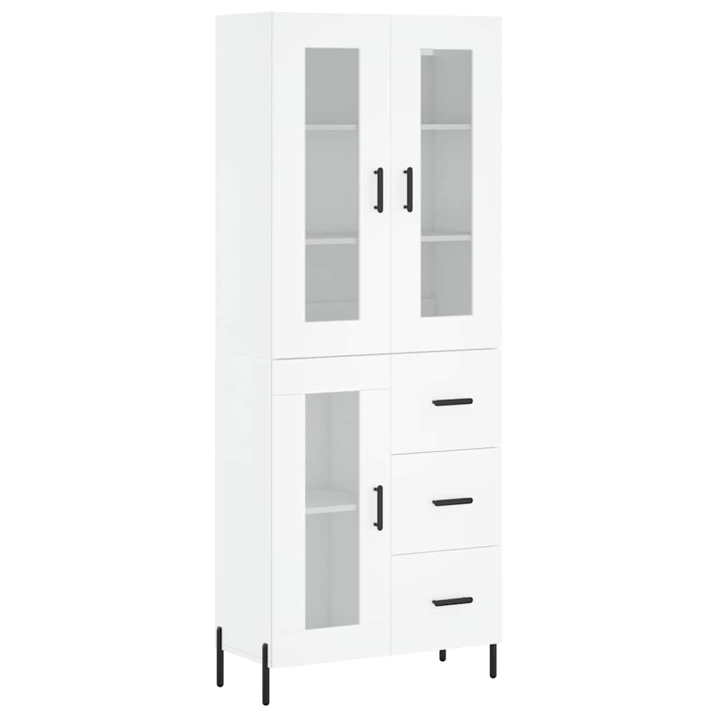 Highboard 69.5x34x180 cm Engineered Wood 1 Glass Door 3 Drawers White