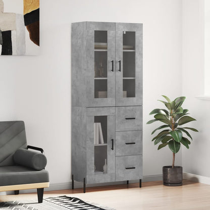 Highboard 69.5x34x180 cm Engineered Wood 1 Glass Door 3 Drawers Concrete grey