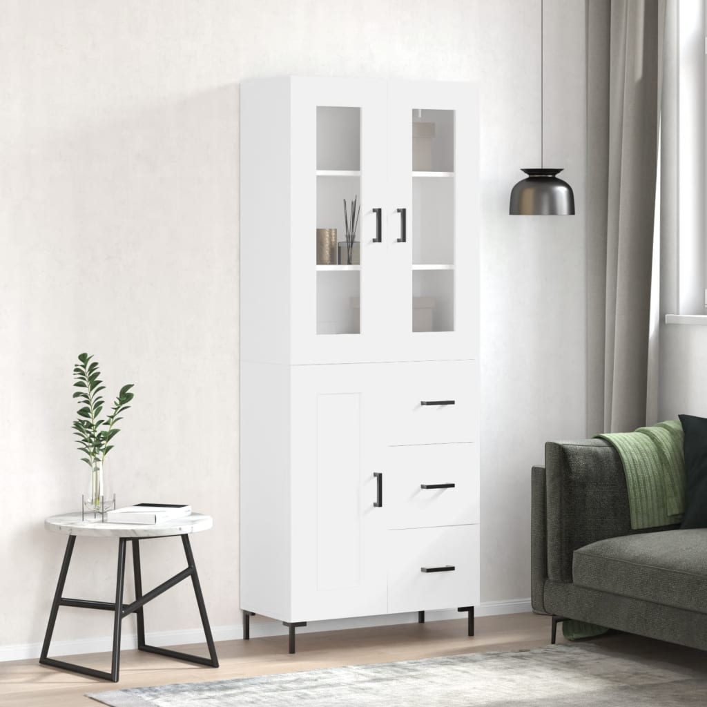 Highboard 69.5x34x180 cm Engineered Wood 1 Wood Door 3 Drawers White