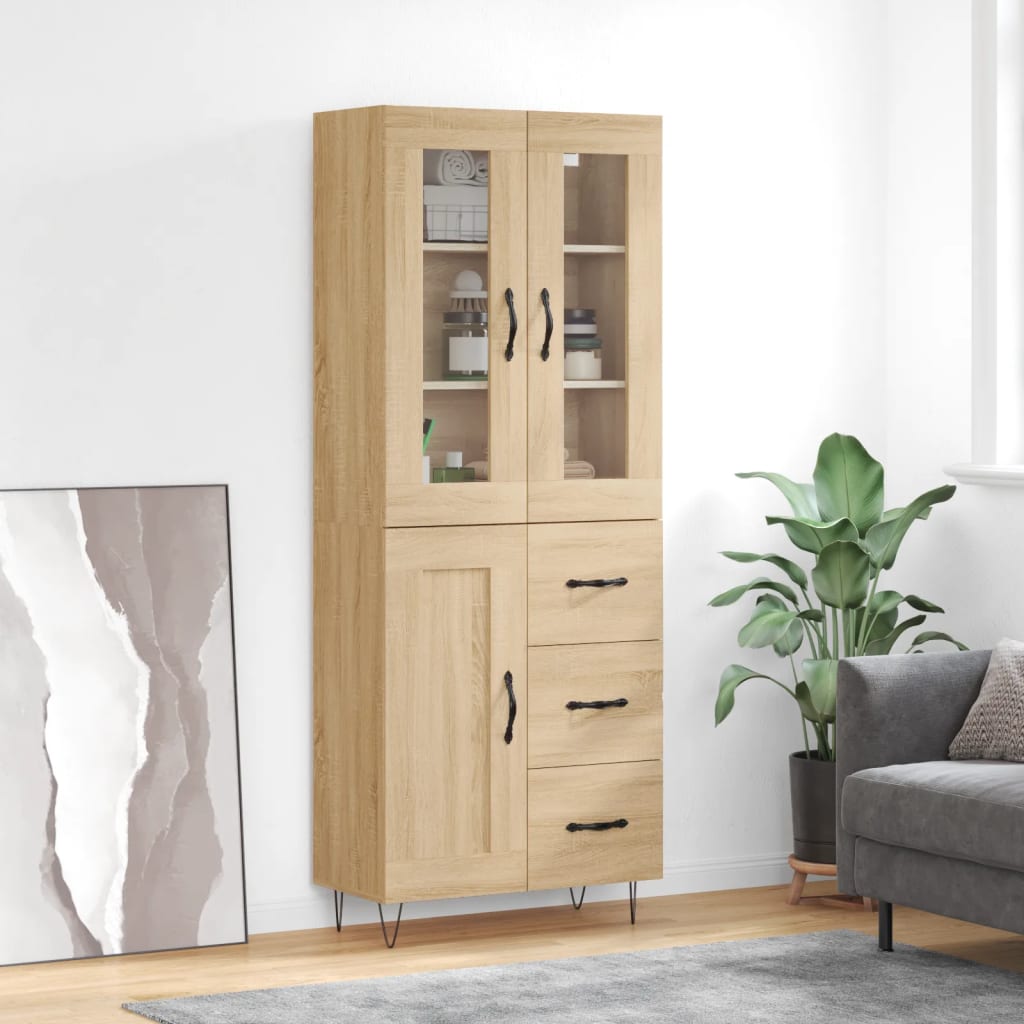 Highboard 69.5x34x180 cm Engineered Wood 1 Wood Door 3 Drawers Sonoma oak