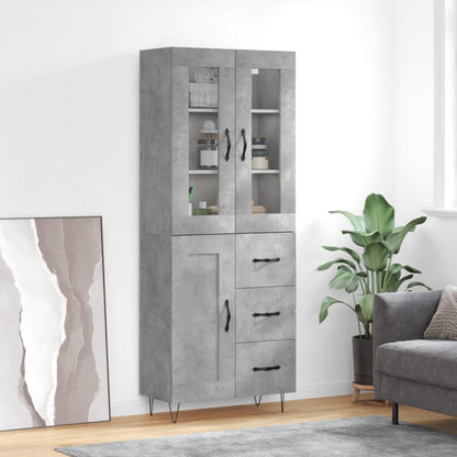 Highboard 69.5x34x180 cm Engineered Wood 1 Wood Door 3 Drawers Concrete grey