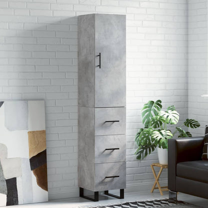 Highboard 34.5x34x180 cm Engineered Wood 3 Drawers Concrete grey