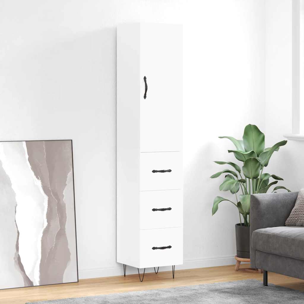 Highboard 34.5x34x180 cm Engineered Wood 3 Drawers White