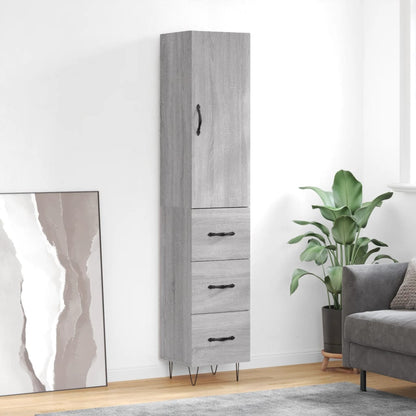 Highboard 34.5x34x180 cm Engineered Wood 3 Drawers Grey sonoma