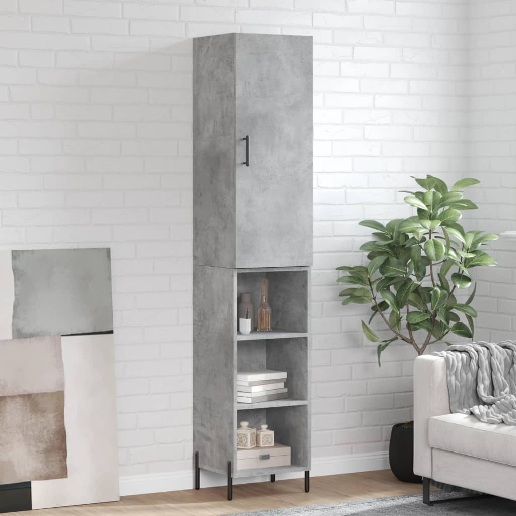 Highboard 34.5x34x180 cm Engineered Wood 3 Shelves Concrete grey