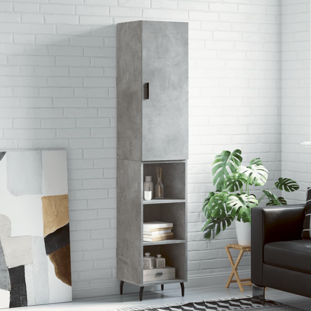 Highboard 34.5x34x180 cm Engineered Wood 3 Shelves Concrete grey