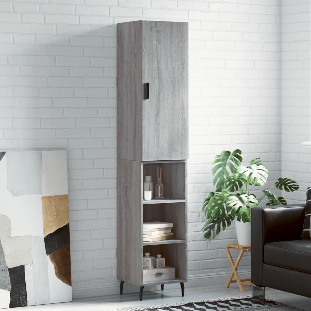 Highboard 34.5x34x180 cm Engineered Wood 3 Shelves Grey sonoma