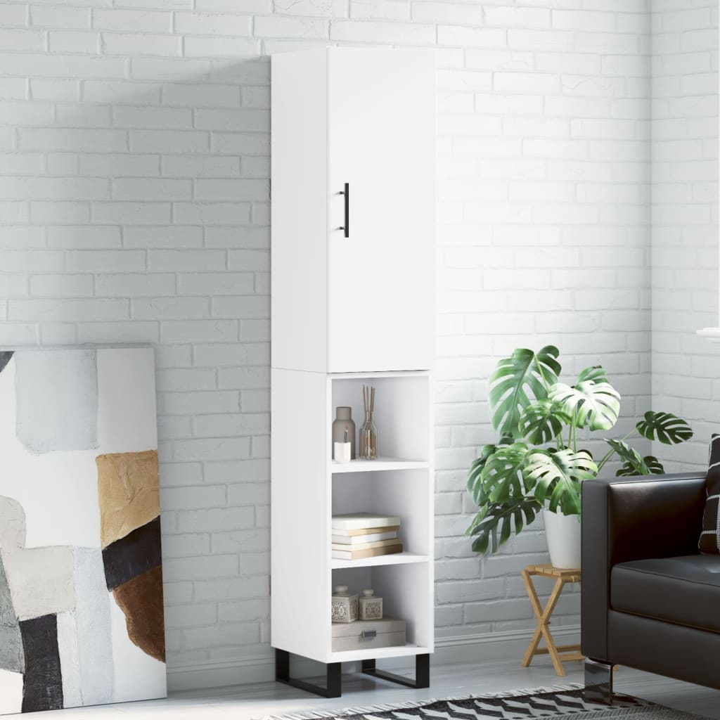 Highboard 34.5x34x180 cm Engineered Wood 3 Shelves White