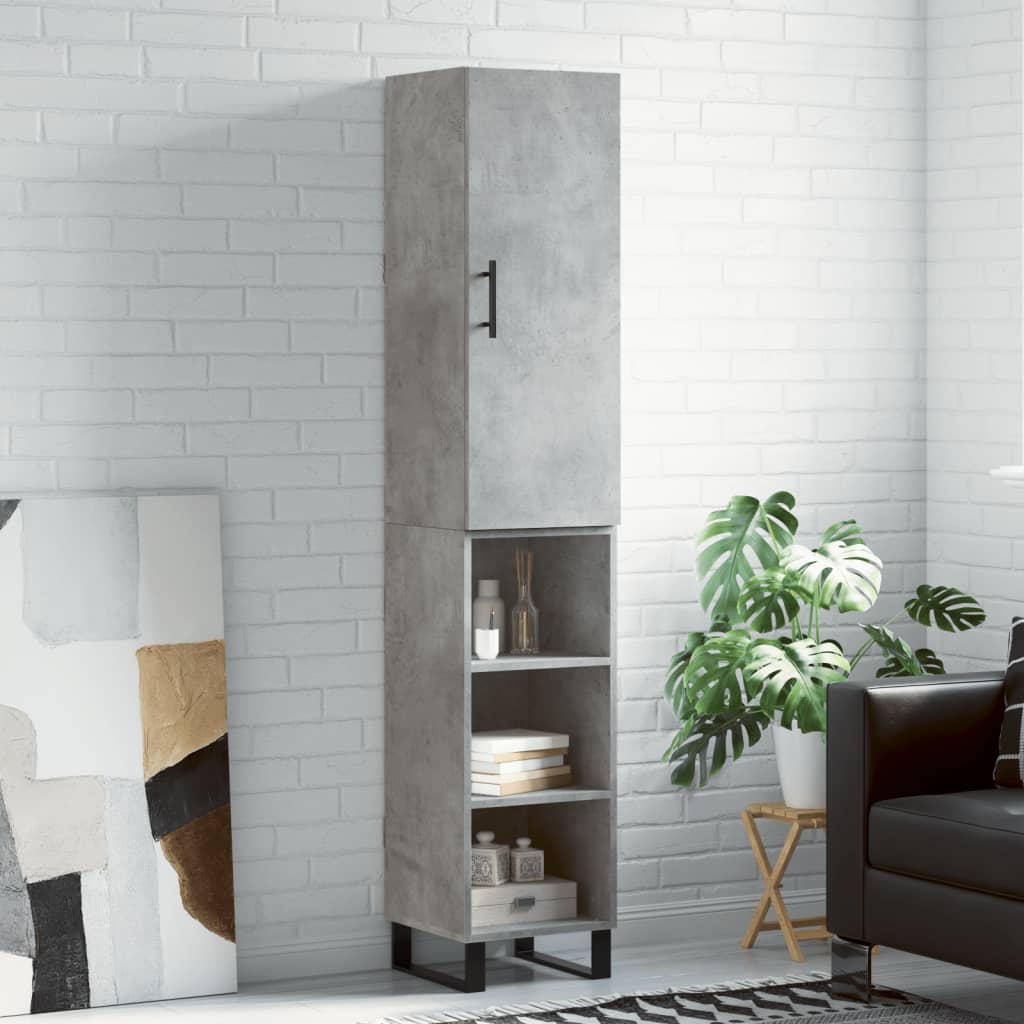 Highboard 34.5x34x180 cm Engineered Wood 3 Shelves Concrete grey