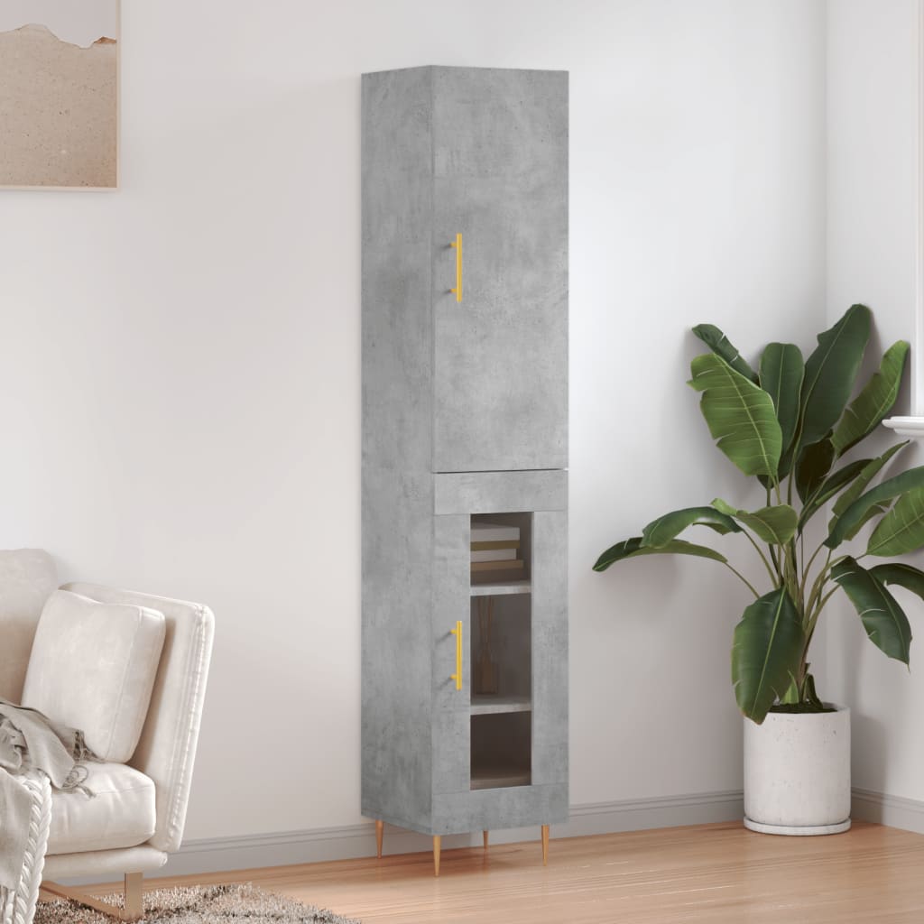 Highboard 34.5x34x180 cm Engineered Wood 1 Glass Door Concrete grey