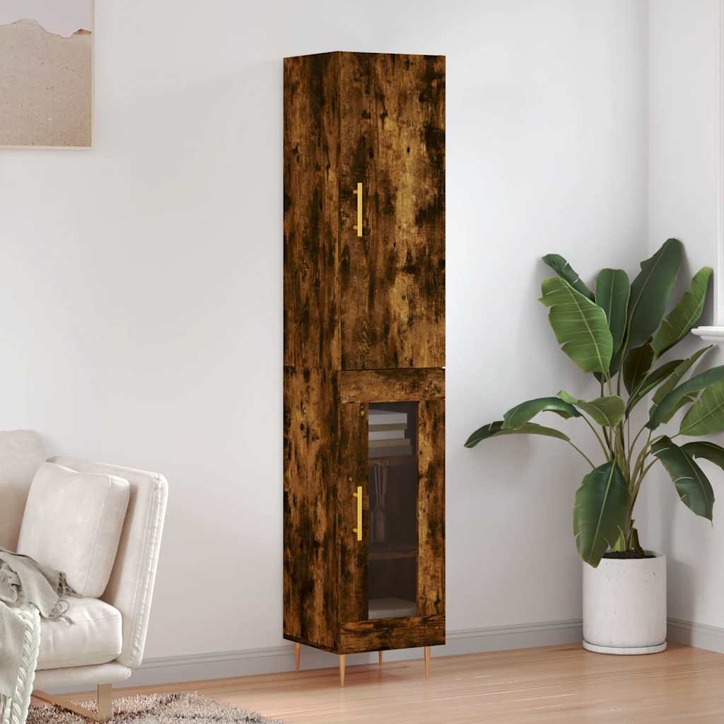 Highboard 34.5x34x180 cm Engineered Wood 1 Glass Door Smoked oak