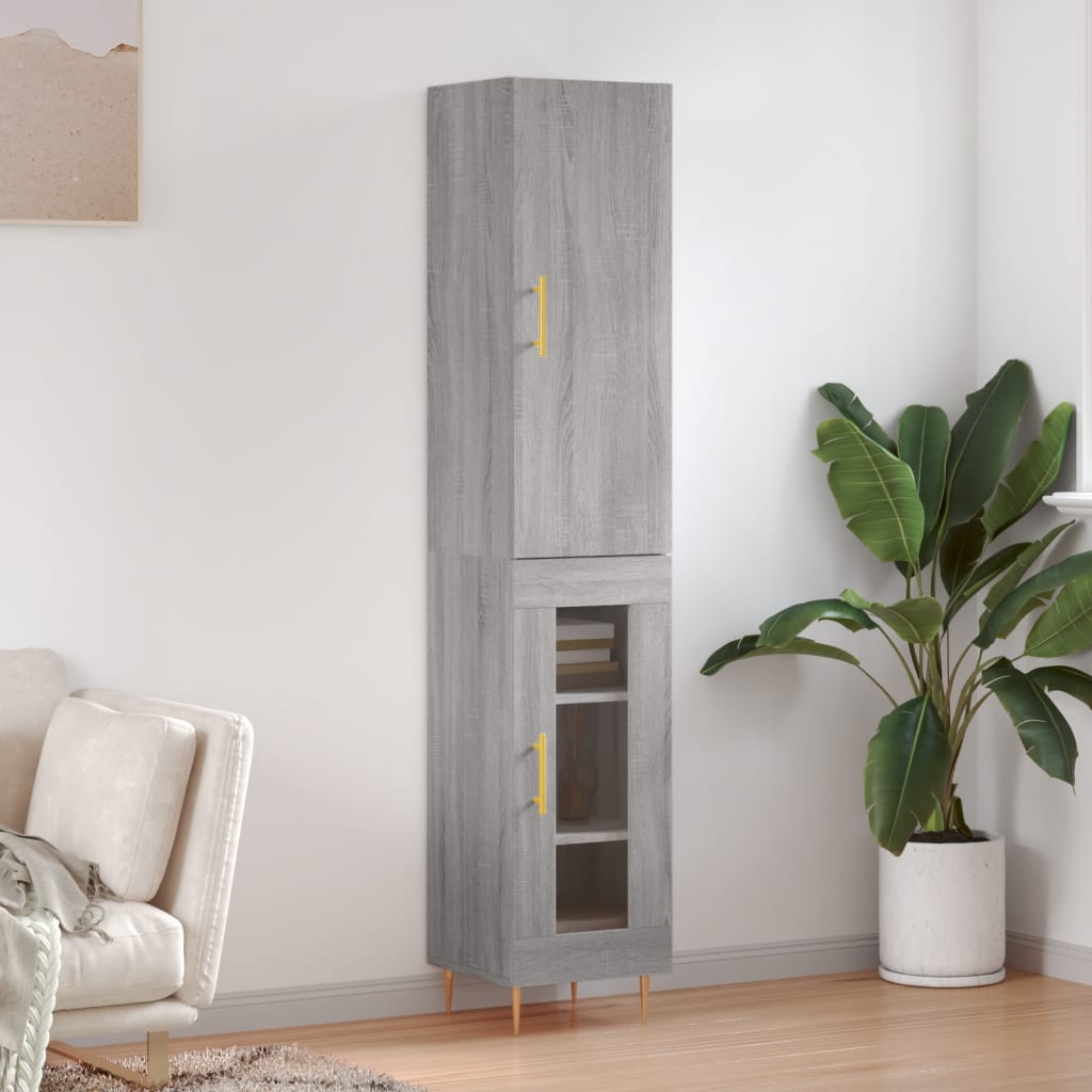 Highboard 34.5x34x180 cm Engineered Wood 1 Glass Door Grey sonoma