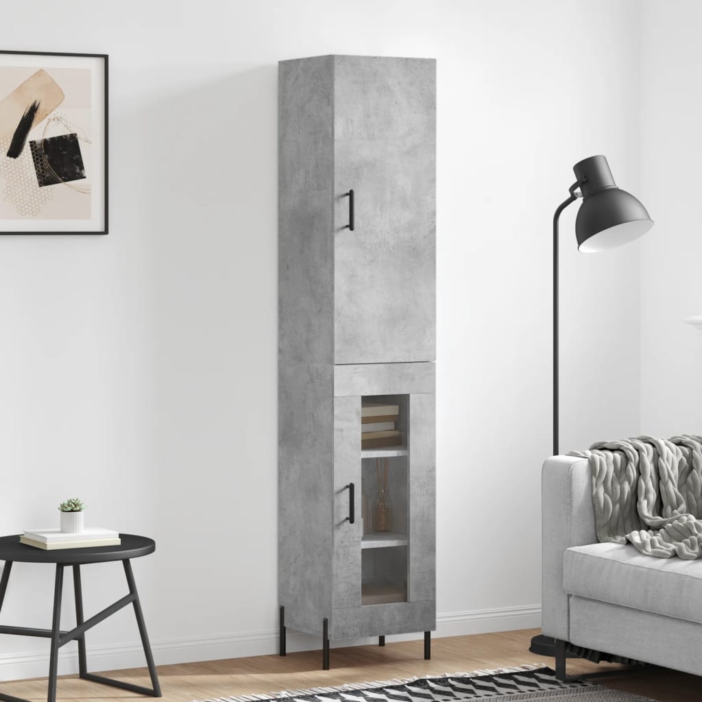 Highboard 34.5x34x180 cm Engineered Wood 1 Glass Door Concrete grey