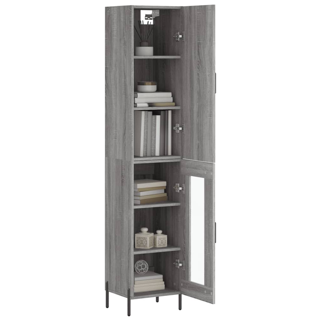 Highboard 34.5x34x180 cm Engineered Wood 1 Glass Door Grey sonoma