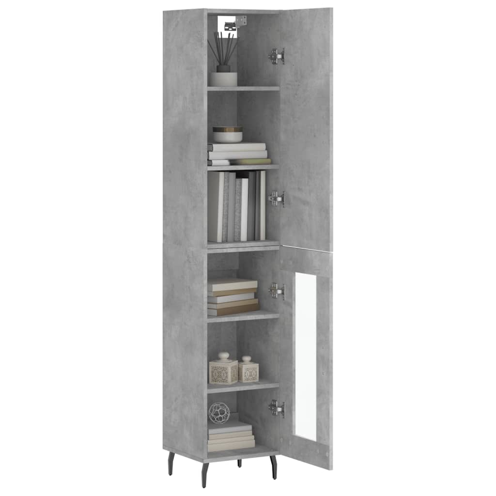 Highboard 34.5x34x180 cm Engineered Wood 1 Glass Door Concrete grey