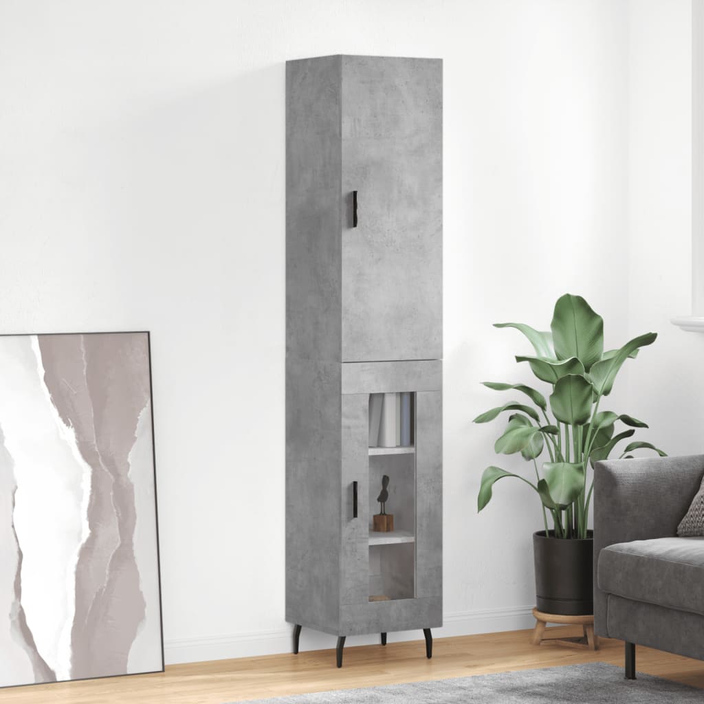 Highboard 34.5x34x180 cm Engineered Wood 1 Glass Door Concrete grey