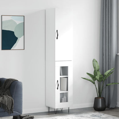Highboard 34.5x34x180 cm Engineered Wood 1 Glass Door White