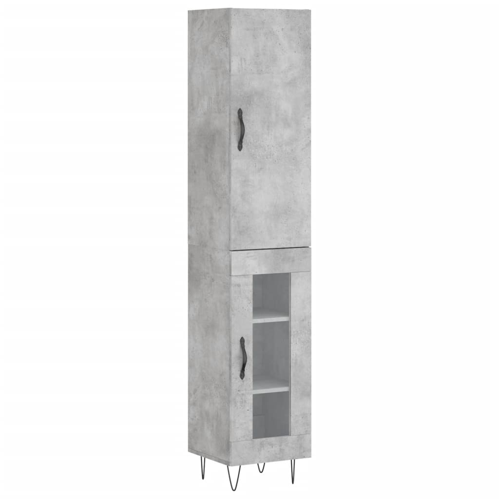 Highboard 34.5x34x180 cm Engineered Wood 1 Glass Door Concrete grey