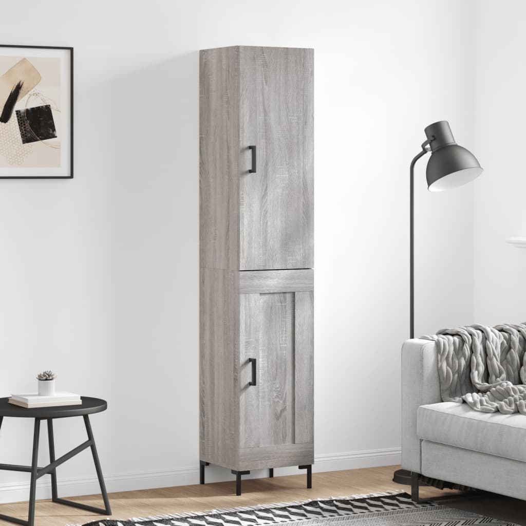 Highboard 34.5x34x180 cm Engineered Wood 1 Wood Door Grey sonoma
