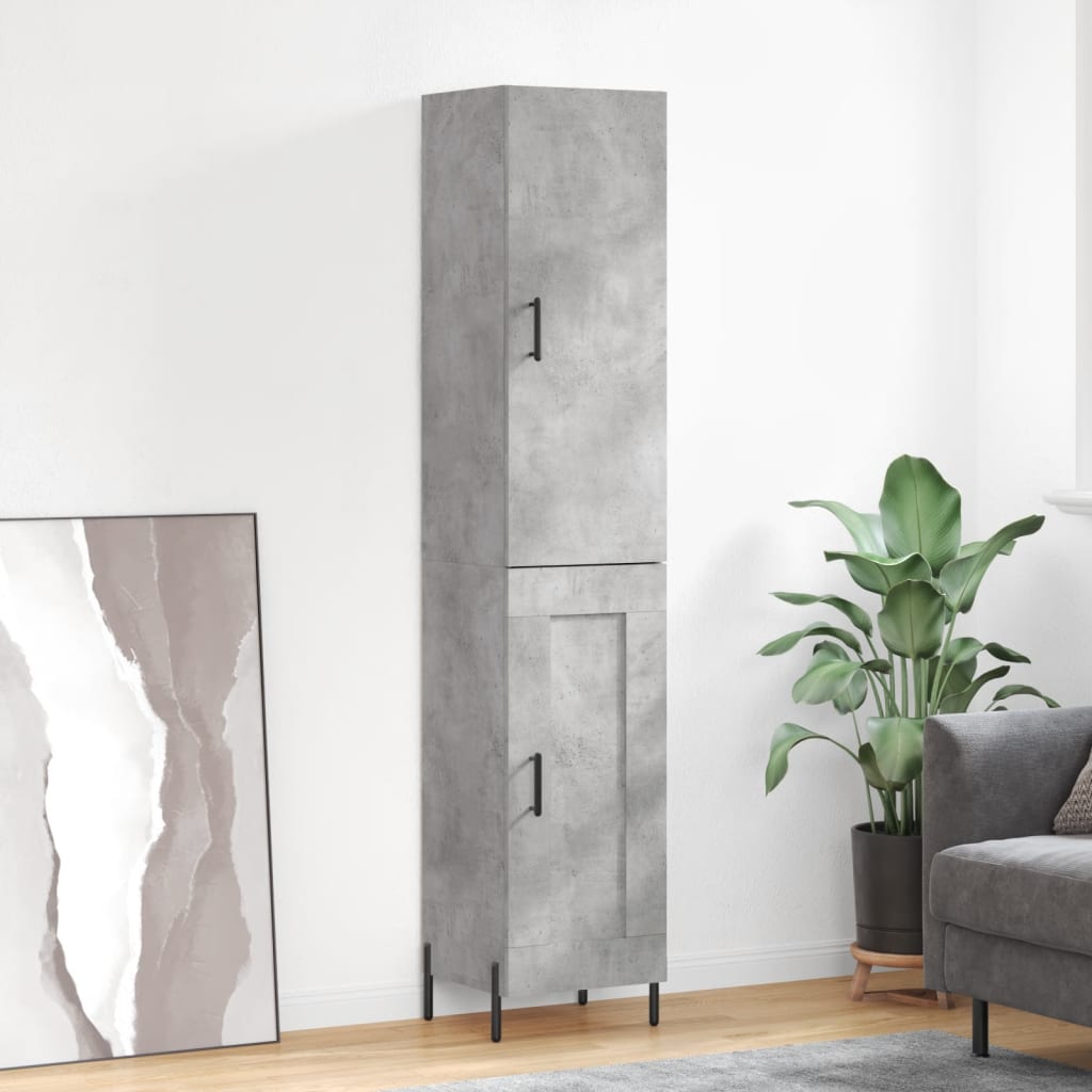 Highboard 34.5x34x180 cm Engineered Wood 1 Wood Door Concrete grey