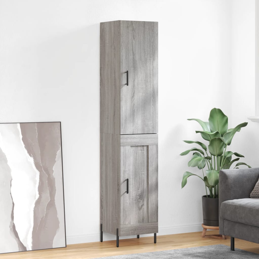 Highboard 34.5x34x180 cm Engineered Wood 1 Wood Door Grey sonoma