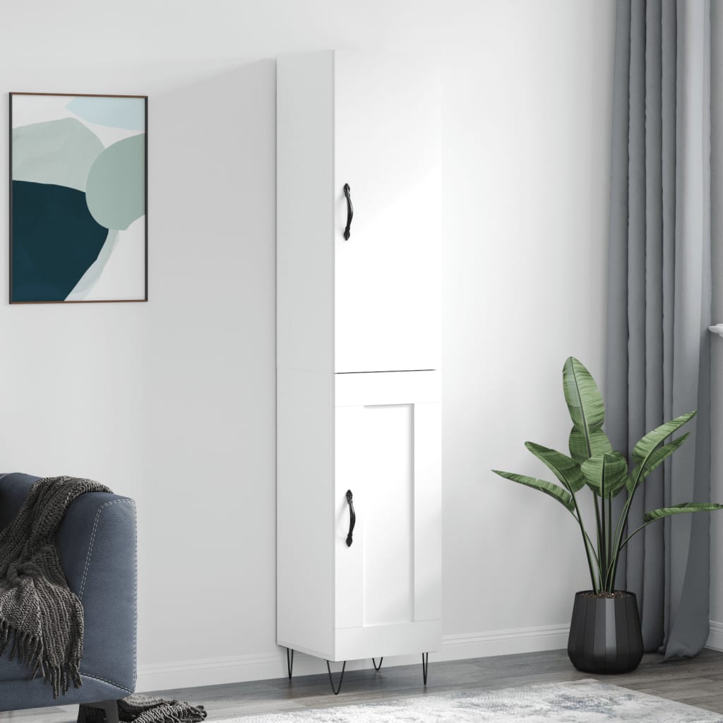 Highboard 34.5x34x180 cm Engineered Wood 1 Wood Door White