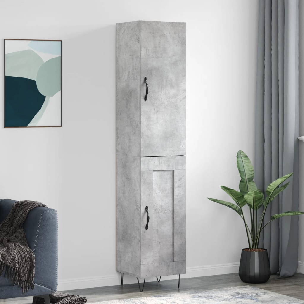 Highboard 34.5x34x180 cm Engineered Wood 1 Wood Door Concrete grey