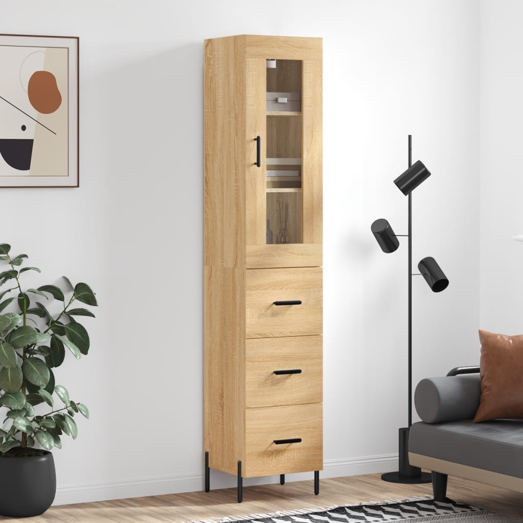 Highboard 34.5x34x180 cm Engineered Wood 3 Drawers Sonoma oak