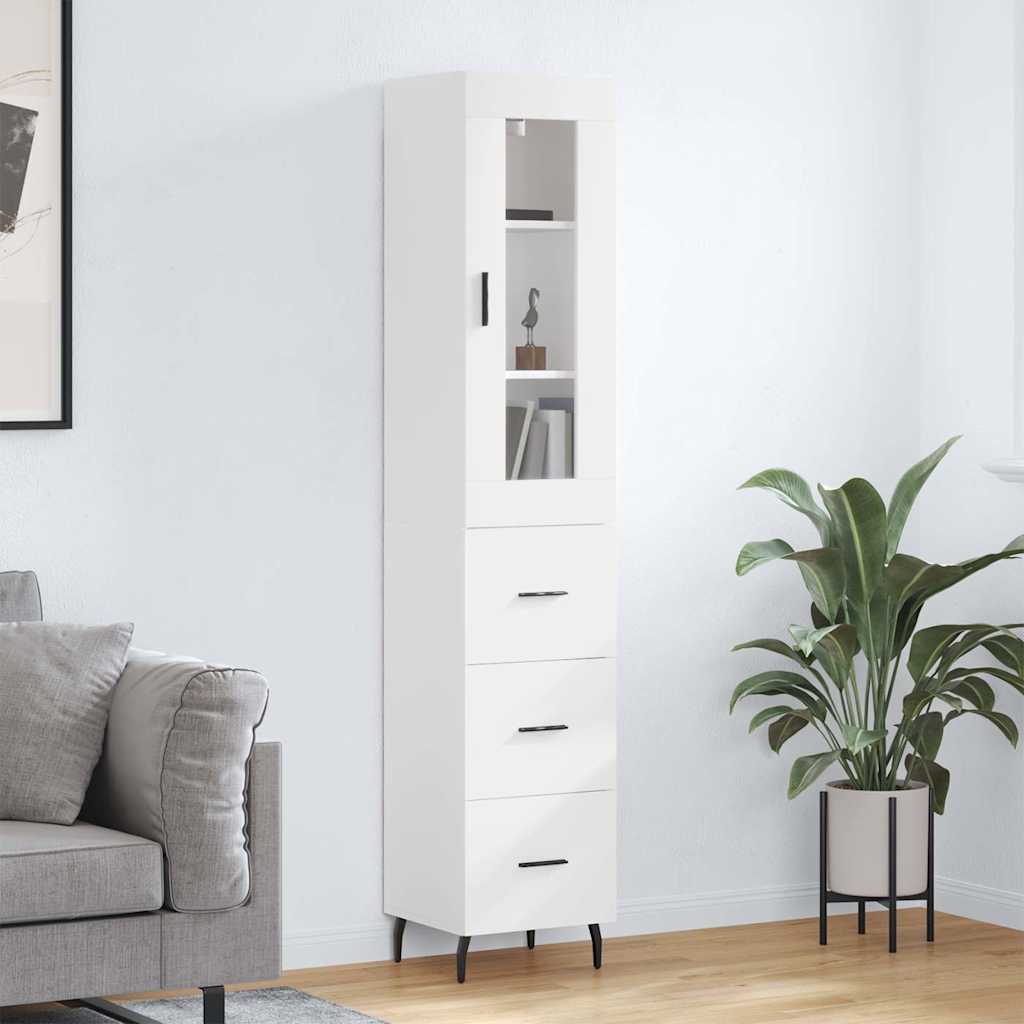 Highboard 34.5x34x180 cm Engineered Wood 3 Drawers White