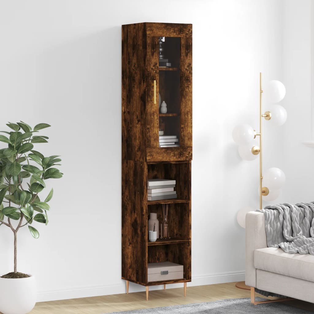 Highboard 34.5x34x180 cm Engineered Wood 3 Shelves Smoked oak