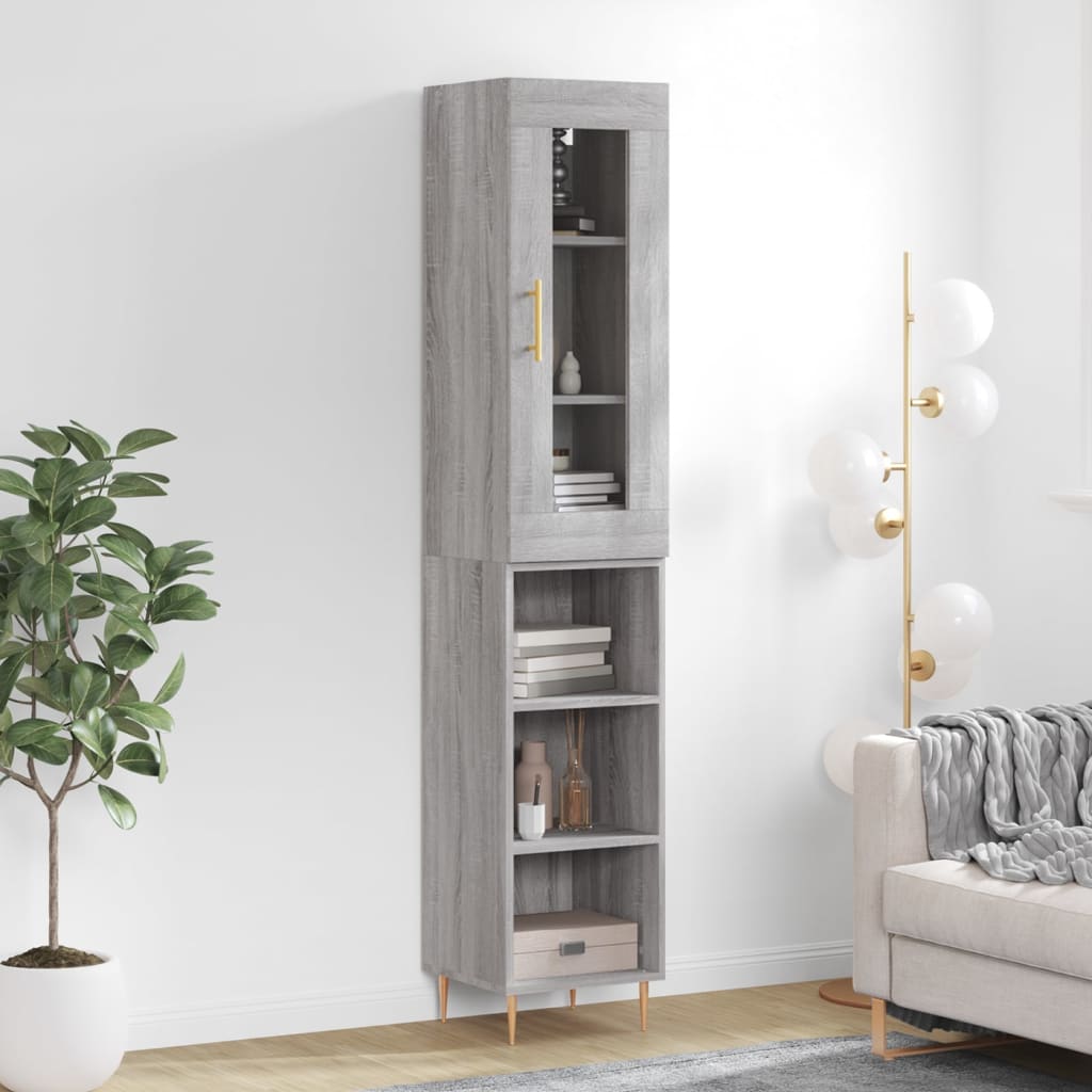 Highboard 34.5x34x180 cm Engineered Wood 3 Shelves Grey sonoma