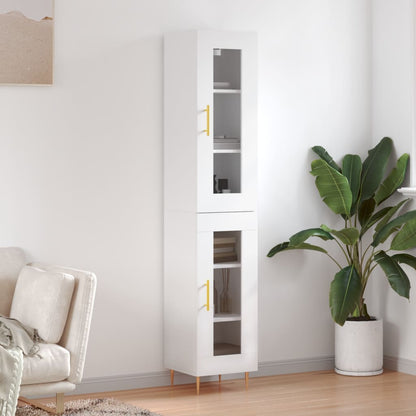Highboard 34.5x34x180 cm Engineered Wood 1 Glass Door White