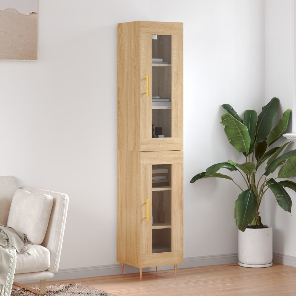 Highboard 34.5x34x180 cm Engineered Wood 1 Glass Door Sonoma oak