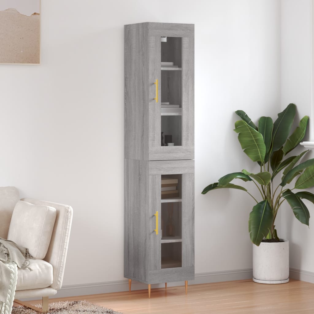 Highboard 34.5x34x180 cm Engineered Wood 1 Glass Door Grey sonoma