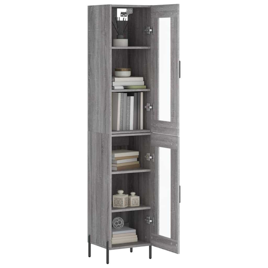 Highboard 34.5x34x180 cm Engineered Wood 1 Glass Door Grey sonoma