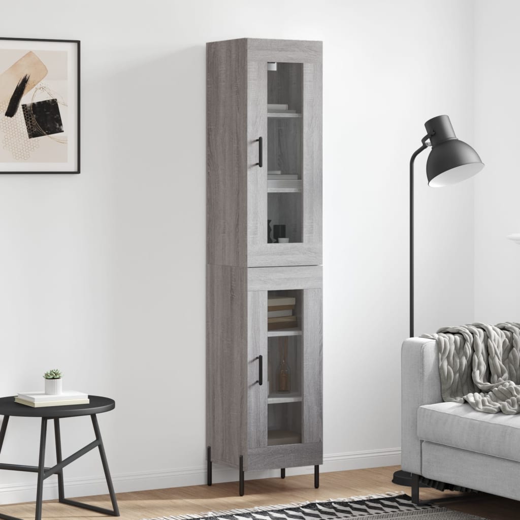 Highboard 34.5x34x180 cm Engineered Wood 1 Glass Door Grey sonoma