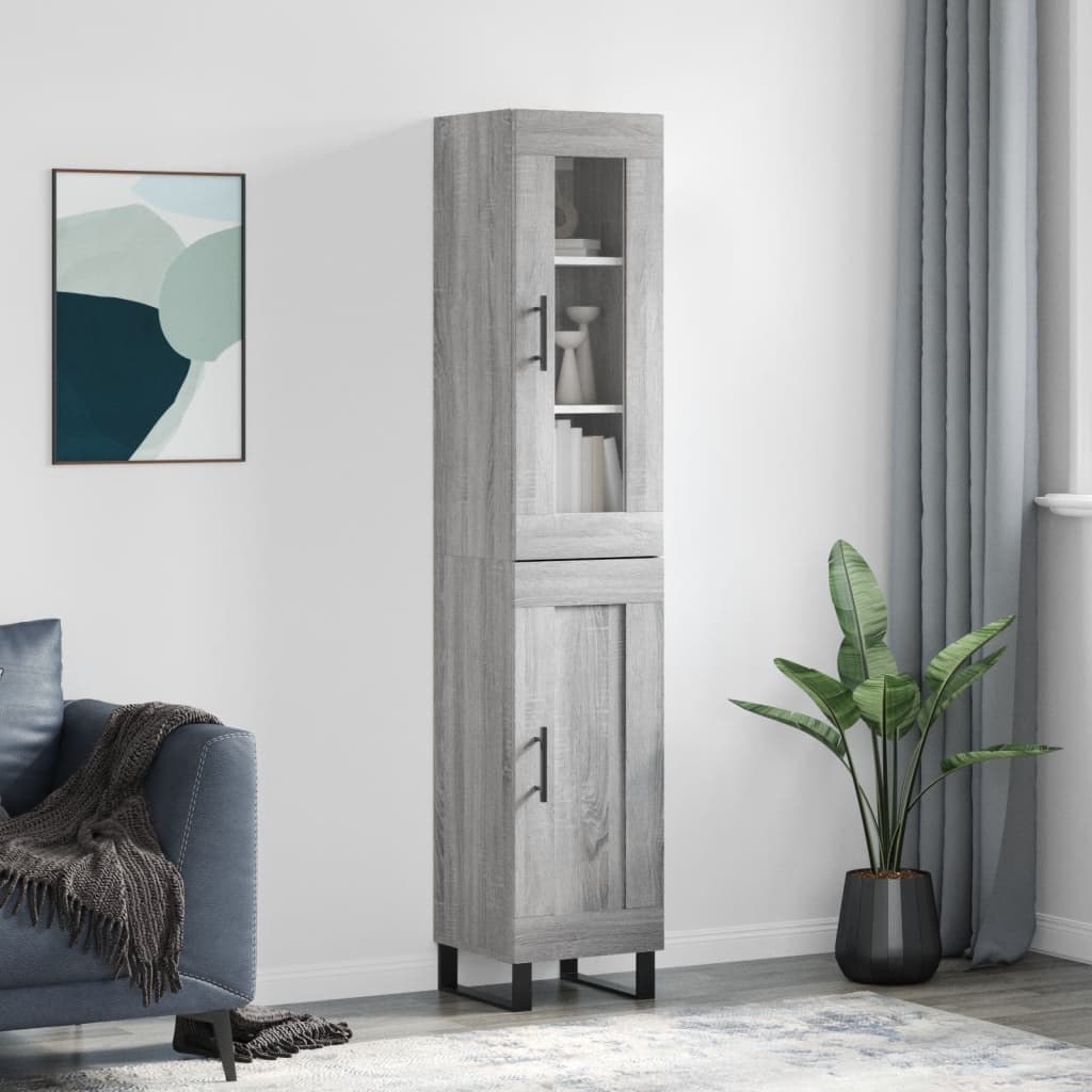 Highboard 34.5x34x180 cm Engineered Wood 1 Wood Door Grey sonoma