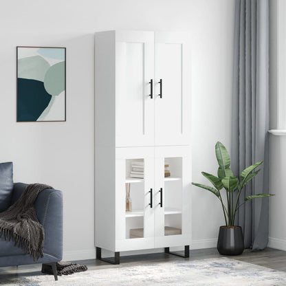 Highboard 69.5x34x180 cm Engineered Wood 2 Glass Doors White