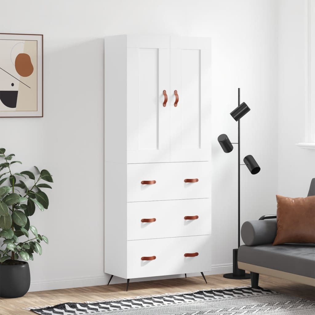 Highboard 69.5x34x180 cm Engineered Wood 3 Drawers White
