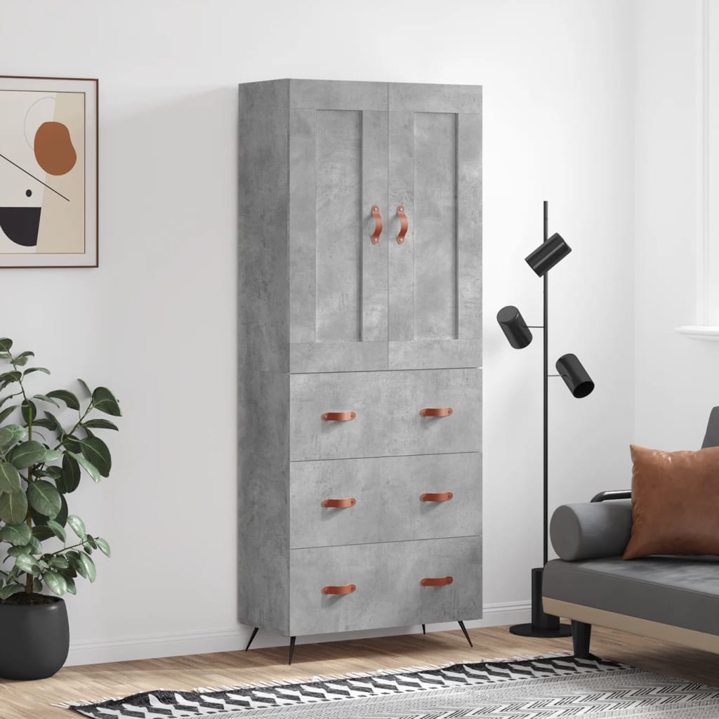 Highboard 69.5x34x180 cm Engineered Wood 3 Drawers Concrete grey