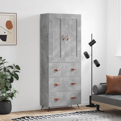 Highboard 69.5x34x180 cm Engineered Wood 3 Drawers Concrete grey