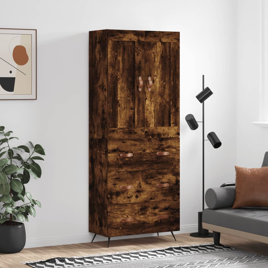 Highboard 69.5x34x180 cm Engineered Wood 3 Drawers Smoked oak