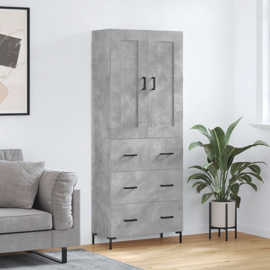 Highboard 69.5x34x180 cm Engineered Wood 3 Drawers Concrete grey